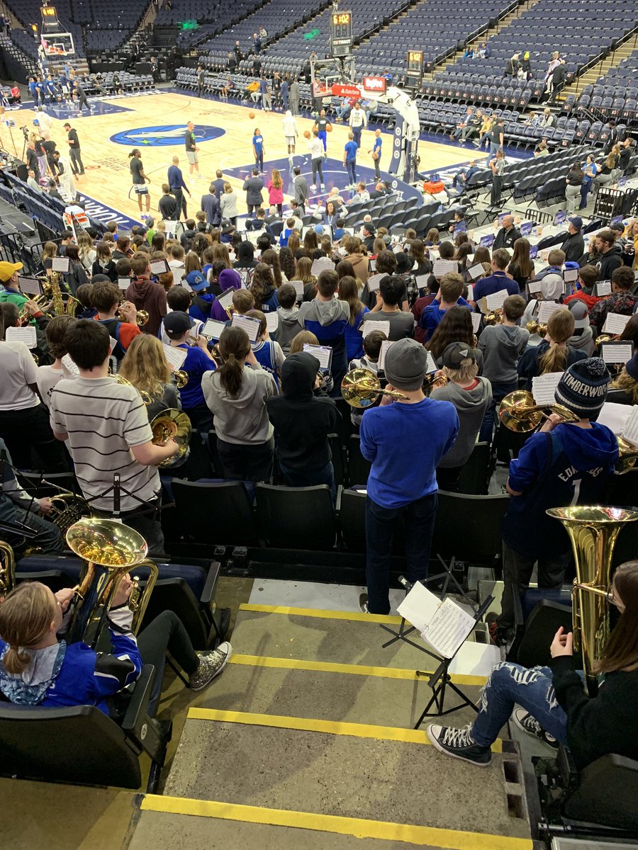J_athman's tweet photo. So proud of our @PrairieView_MS @SalkSTEM and @ElkRiverVMS band students! We are @isd728 and making a presence at the @Timberwolves https://t.co/QwyBILELZL