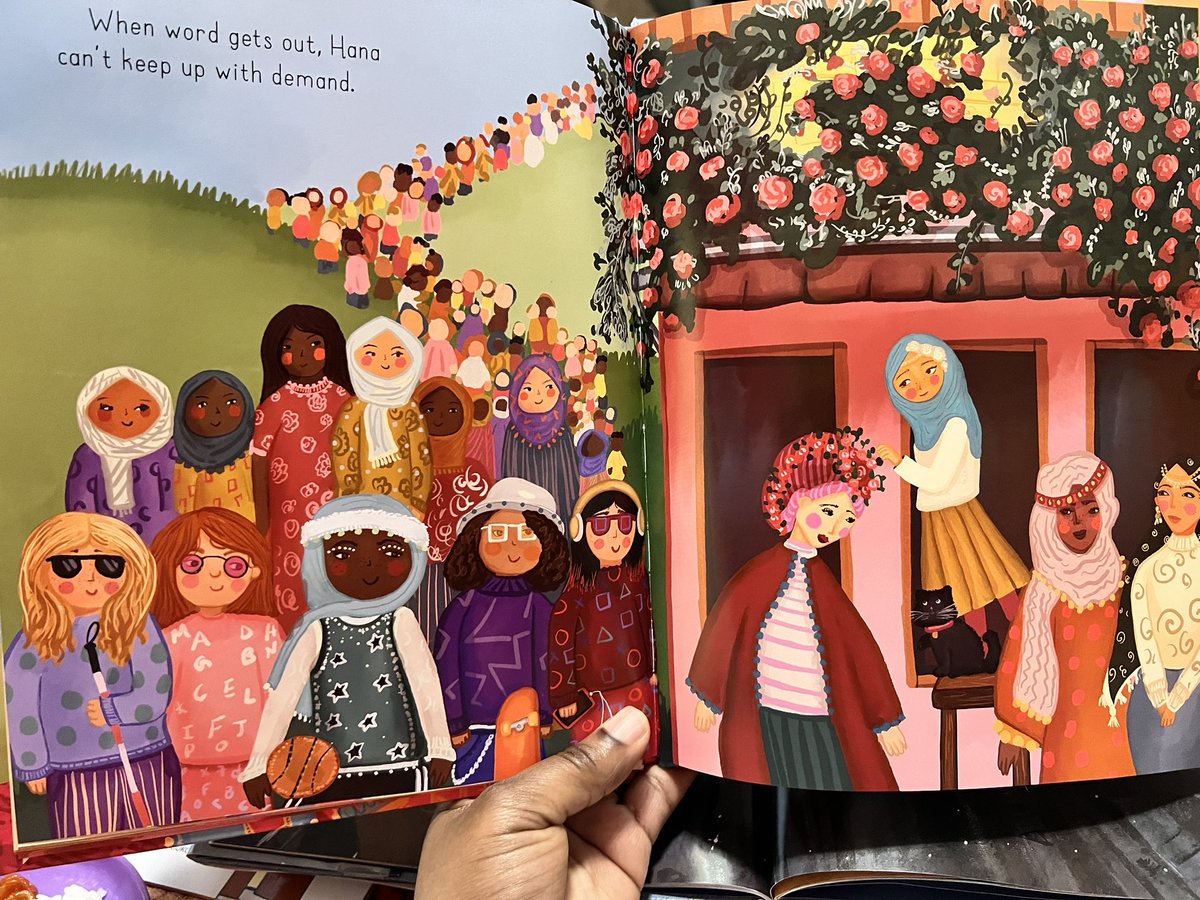 drDendere's tweet photo. Love this book. Beautiful story about a girl with just toooo maaaany Hijabs. She is stylish &amp; offers services to less stylish friends &amp; Fam. Good Representation matters. Great work @razeenareads &amp; @manal_mirza_ https://t.co/qtbJh96wIO