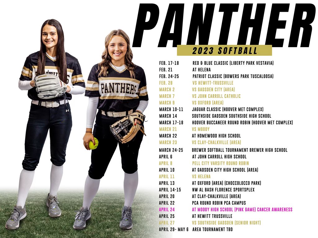 Our 2023 season starts tomorrow! Come out and support your Lady Panthers this season!! 🐾🥎🖤💛