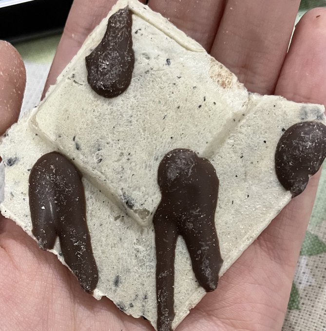 ←こっちがいつものチョコQ助
→こっちはバグの量のチョコがかかって板チョコと化した違法チョコQ助 