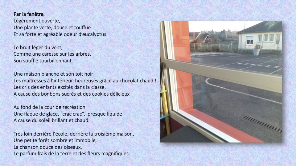 #ParLaFenêtre2023 #Twoulipo #EQ02
@maclasse2cp 
Bonjour les amis.
On a vraiment aimé écrire ce poème avec votre photo. On espère qu’il vous plaira !
Les CP de Calgary 🇨🇦