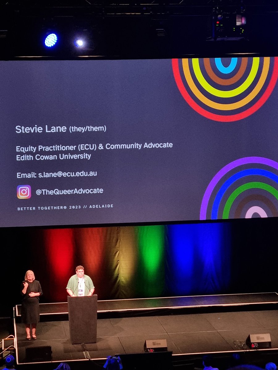 KarenMehzen's tweet photo. Everyday things are transformative - like using people's preferred name, providing spaces for community, pronoun badges on a table for ppl to look through 

People smile from ear to ear, they feel connected, it brings joy

Stevie Lane #BetterTogether2023 @EqualityProj_au https://t.co/xUguOYCjAw