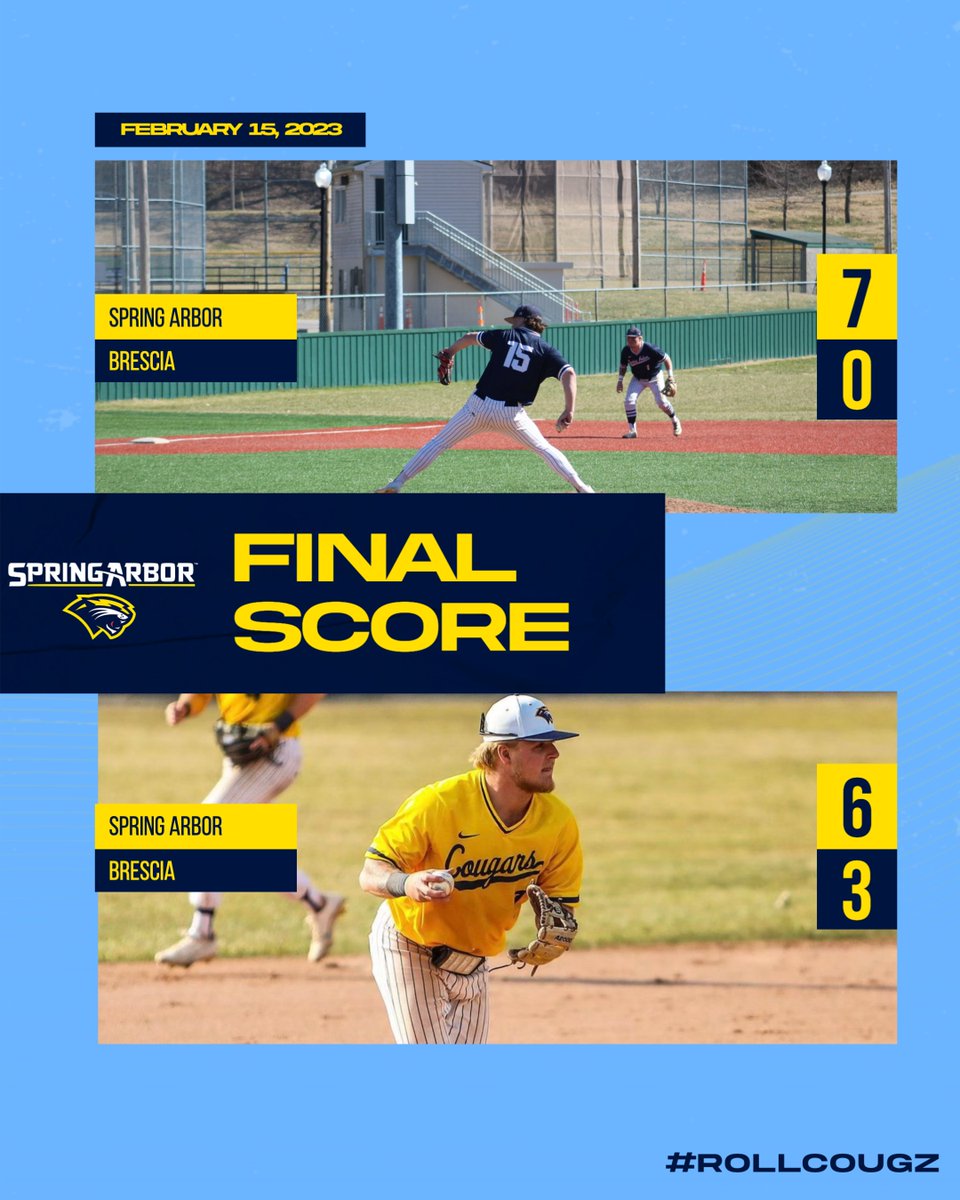 SAUCougarsBSB's tweet photo. Final scores from yesterdays games vs. Brescia. Pitching staff set the tone early with strong starts from Lindstrom and Plane, and the offense came up big multiple times. Cougars will look to keep it going next week down in Georgia. #dontflinch https://t.co/IXYMBx5Hth