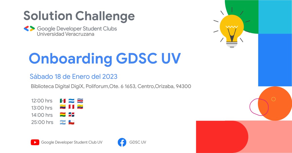 gdgixtac's tweet photo. Solution Challenge 2023

Sábado 18 de Febrero los invitamos a nuestro primer evento del año donde daremos información a toda la comunidad sobre el Solution Challenge 2023

🇭🇳🇲🇽 12:00pm
🇨🇴🇵🇪 13:00pm
🇧🇴🇻🇪 14:00pm
🇦🇷🇺🇾 15:00pm

#solutionchallenge #GoogleDeveloperStudentClubs https://t.co/GWBJufzBVH