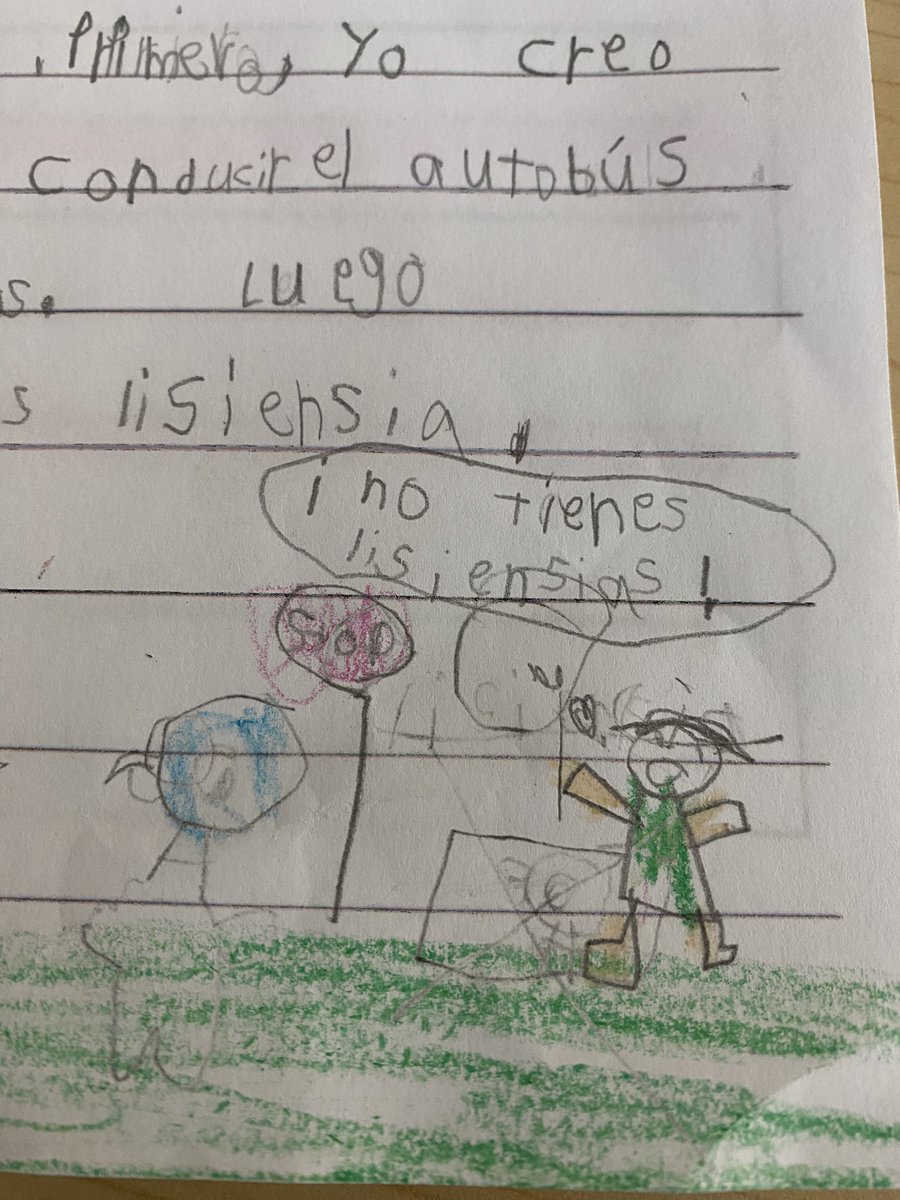¿Debería Paloma 🕊️ conducir el autobús 🚌? ¿Qué opinas? I love 💗 to see their writing 📓 and illustrations 🖍️ blossom 🌸. <a href="/KomenskyLions/">Komensky School</a> #d100inspires #d100inspira