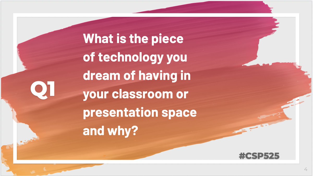 cspedtechbear's tweet image. Q1: What is the piece of technology you dream of having in your classroom or presentation space and why? #CSP525