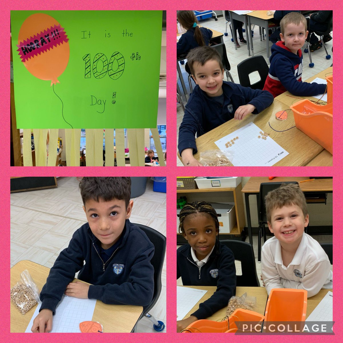 tinavolpini's tweet photo. 1/3
We had soooo much fun in Grade 1 and 2 today celebrating the 100th day of school!! We counted out 100 cheerios on ten frame mats and made necklaces, shared collections of 100 objects, participated in stem challenges, and made crowns! #100sDay https://t.co/s6hjtDygBo
