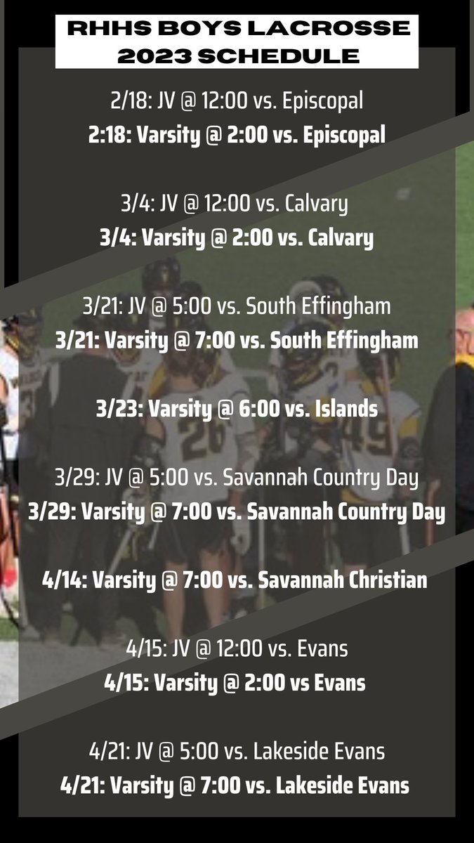 Check out the upcoming season for boys and girls lacrosse! Pick some games and come support RHHS Spring Sports!