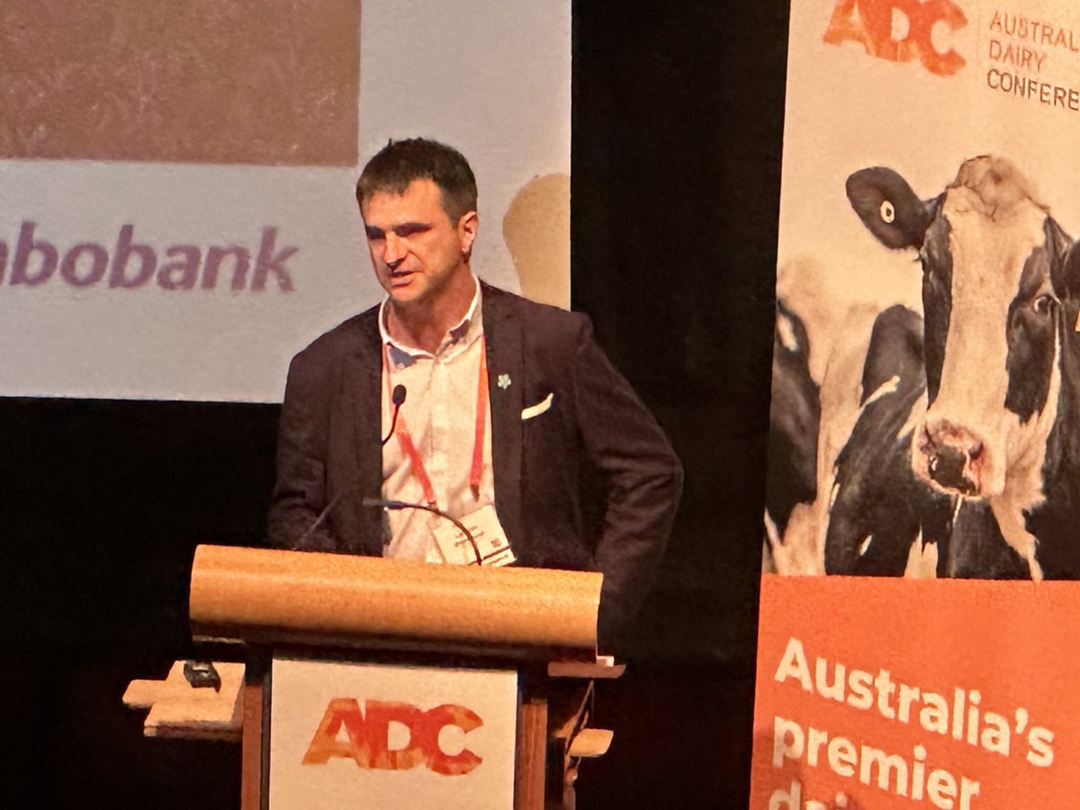⁦<a href="/RabobankAU/">Rabobank Australia</a>⁩ ⁦<a href="/Lachmons/">Lach Monsbourgh</a>⁩ talks farmers to consumers the environmental impacts and the supply chain #adc2023 #dairy