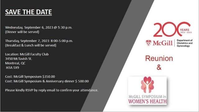 Come celebrate 200 years of OBGYN on Sept 6th 2023! <a href="/McGillMed/">McGill Medicine and Health Sciences</a> <a href="/cusm_muhc/">Centre universitaire de santé McGill</a>