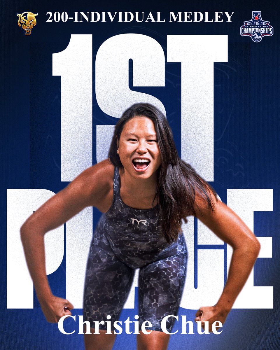 FIUSwimDive's tweet photo. 🚨UPDATE🚨
@American_Conf Championships – Day 4

That is 🥇 AND 🥈 for the Panthers in the 200-Individual Medley!

Christie Chue is you conference champions with a 1:58.40!
Mia Zahab takes second with a 1:58.86!

#PawsUp | #Quest4One https://t.co/C5UCXdoeyF