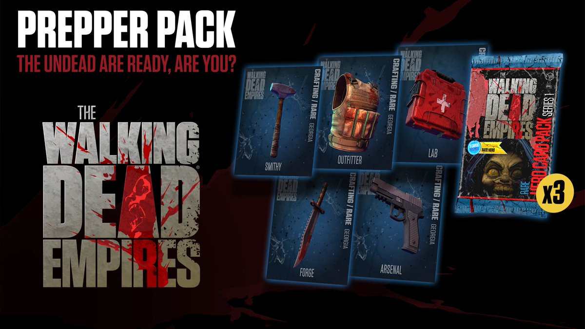 GoGalaGames's tweet photo. The Walking Dead: Empires Prepper Pack bundle is now on sale!

🧟‍♀️ 5 Rare Crafting Stations, including Smithy and Outfitter stations
🧟 3 Rare Hero Card Packs
🧟 Only 400 bundles available
🧟‍♀️ 75% off until all 400 are gone

Prepare for the undead here: https://t.co/BaVNQtCAUa https://t.co/dxeUEAdm1e