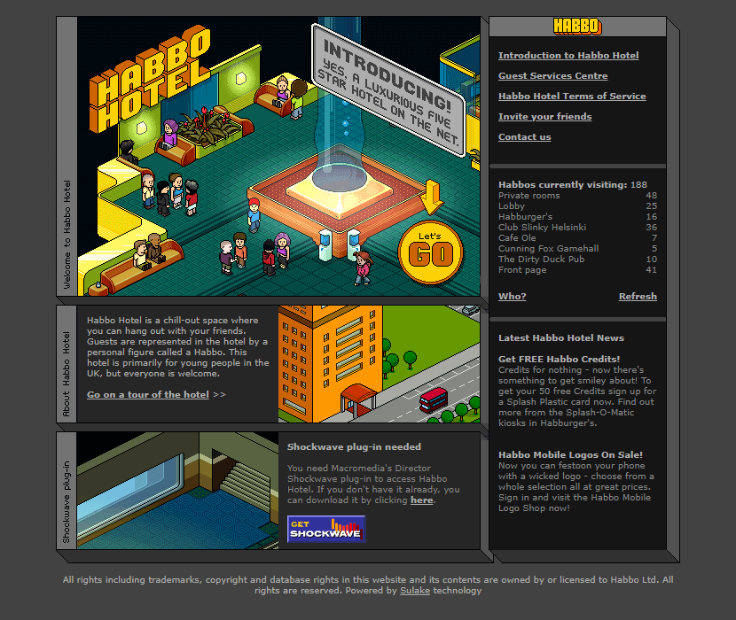 WebDesignMuseum's tweet photo. Habbo Hotel website in 2001

#WebDesignHistory #pixelart https://t.co/xbWJHEZ6yt