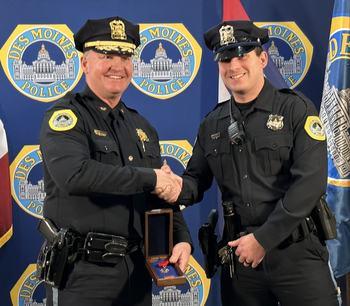 DMPolice's tweet image. It seemed like all we did today was respond to crashes, but there was also some cool stuff happening.

Chief Wingert was proud to make a great promotion, and to recognize 3 officers for their work that saved lives in our community!

Full story: bit.ly/3I1tI2G
