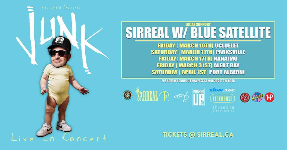 sirrealtalk's tweet photo. #VancouverIsland!

Tickets Are LIVE 4 My First Tour Of 2023!

https://t.co/vcX81MWxWv 4 All Tix!

Catch me and my band Blue Satellite opening for the homie Junk:

March 10th - #Ucluelet
March 11th - #Parksville
March 17th - #Nanaimo
March 31st - #AlertBay
April 1st - #PortAlberni https://t.co/KfLUAYsi6x