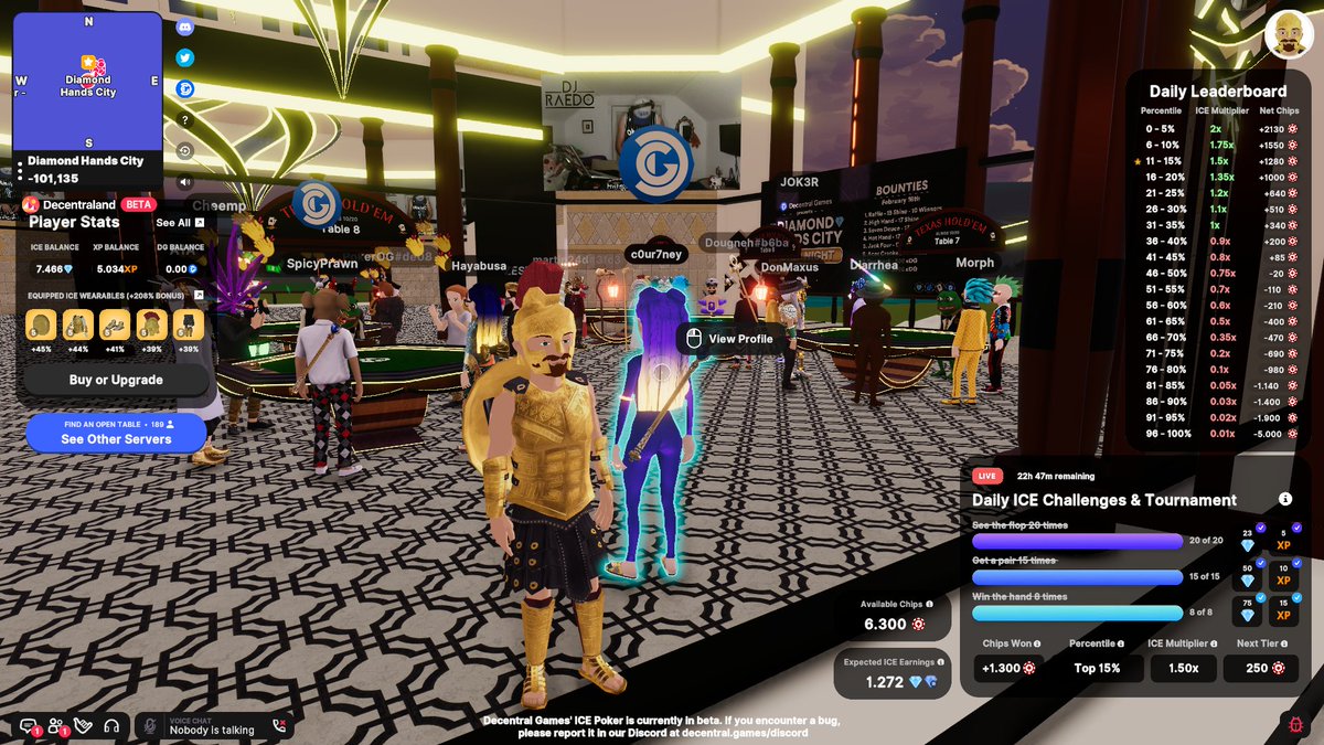 mikeross015's tweet photo. Had fun playing #ICEPoker in Diamond Hands City @decentraland @DecentralGames https://t.co/Hojqp5w5Hq
