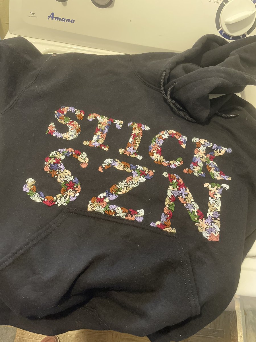 dessydenning's tweet photo. I spent a solid month hand embroidering this hoodie, &amp; I’m not even sure if Noah saw it 🤦🏼‍♀️🥲 
Can other peeps appreciate this at least? So much time &amp; dedication, I had ZERO idea what I was doing before starting this sweatshirt 😅
@NoahKahan #StickSeason #NoahKahan #noahkahantour https://t.co/VICBbshKK1