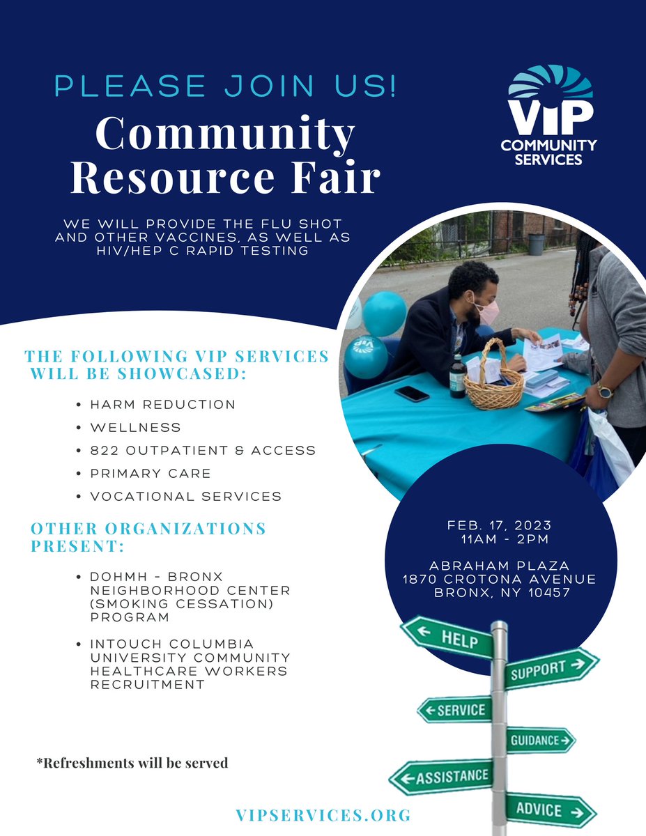 HealthPeopleOrg's tweet photo. VIP Community Resource Fair For The Community INFORMATION BELOW ! 
#vipcommunityservices.#bronx. #not62.#bronxworks.#nychealth. #vocational. https://t.co/pWLXB6GxHE