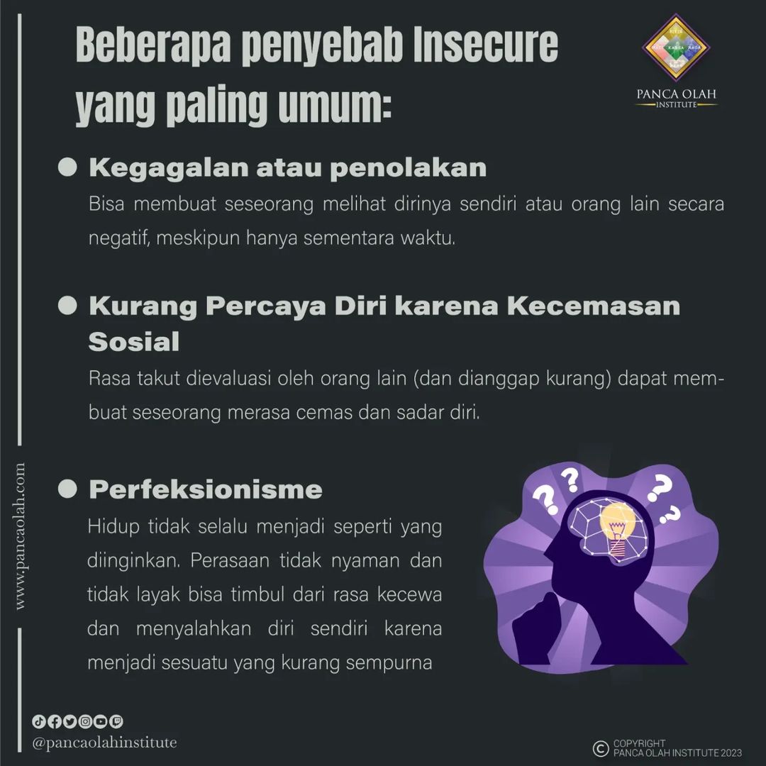 Pernahkah kamu merasa insecure? Kegagalan, kurang percaya diri, atau rasa perfeksionis yang tinggi menjadi beberapa penyebab munculnya rasa insecure dalam dirimu? Lalu apa dampak dari rasa insecure tersebut? 

#pulihpascapandemi #PulihBersama #educationforlife