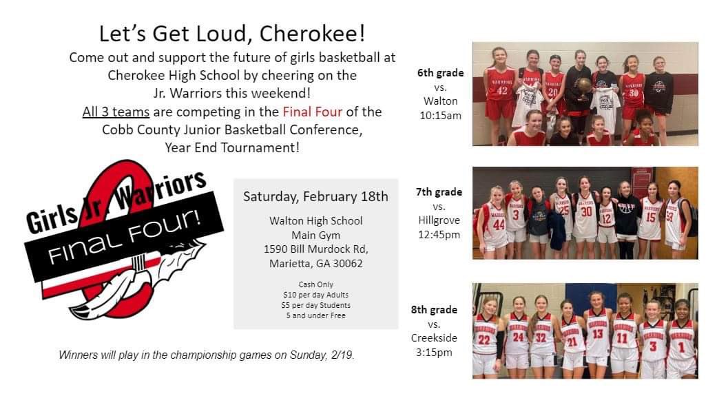 Come out and watch us this weekend! #jrwarriors #girlsbasketball #finalfour #ccjbc @L80warriors
