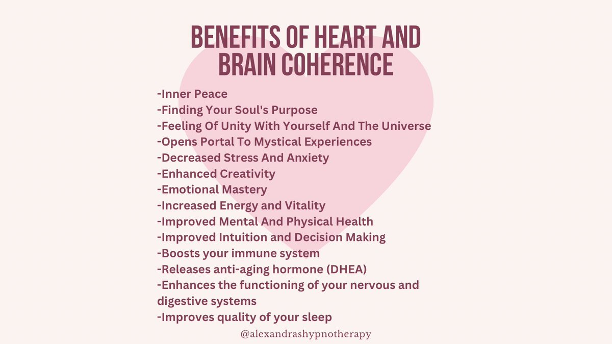 AlexsHypno's tweet photo. The Benefits of Heart and Brain Coherence. ✨💗🙏🧘‍♀️ https://t.co/TG9i1E2S0Y