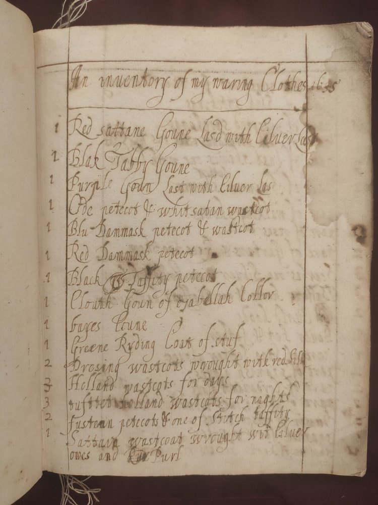grace_touzel's tweet photo. This 1635 #blankbookbinding is plain; the satin gowns and pearl-studded waistcoats of 14yo Lady Jane Cavendish were not. As Lady Cheyne, her plate and jewels weren’t too bad either. (@TheHuntington MS EL 11143) #blankbooks #17thcentury #socialhistory https://t.co/7fFfkuN5hY