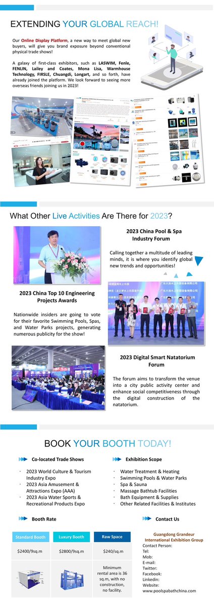AsiaPoolSpa2023's tweet photo. #AsiaPoolAndSpaExpoChina2023 will be held in Guangzhou, China, from 10th to 12th May this year, which is only 3 months to go!🎉🎉🎉
We are looking forward to the attendance of suppliers and buyers from all over the world！ https://t.co/EPGtONphAA