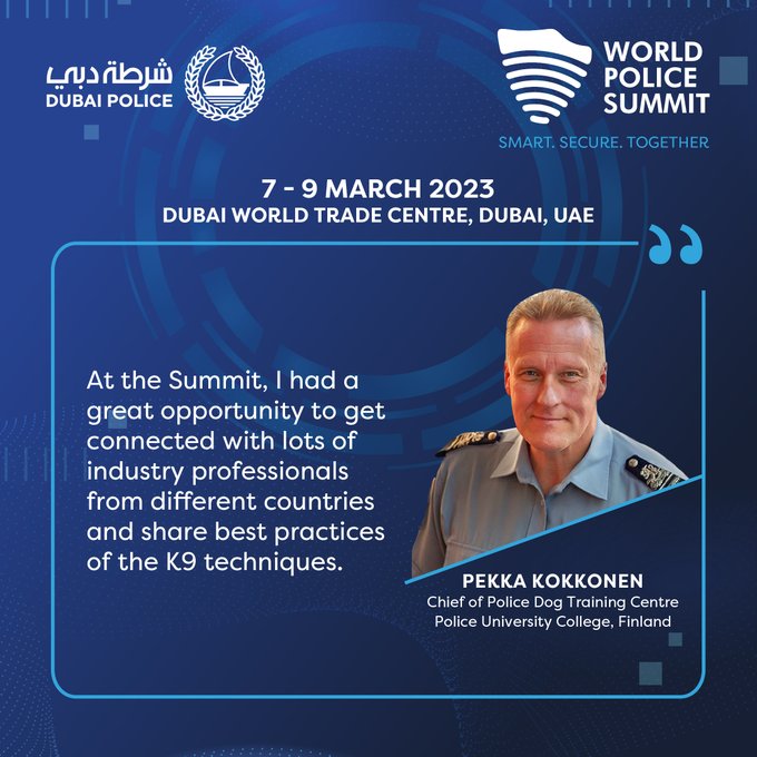 BarryKrugman's tweet image. jamesvgingerich: A few words from @KokkonenPekka, Chief of Police Dog Training Center, @Polamk on the inaugural edition of the #WorldPoliceSummit. Network and do business with the international police community @PoliceSummit 2023.  #PoliceTech #PublicSaf…