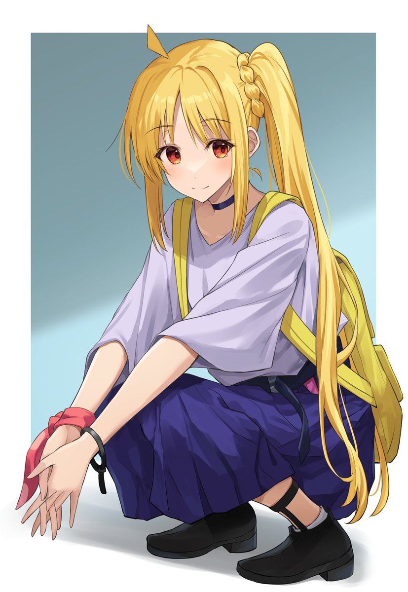 ijichi nijika 1girl solo blonde hair long hair side ponytail skirt ahoge  illustration images