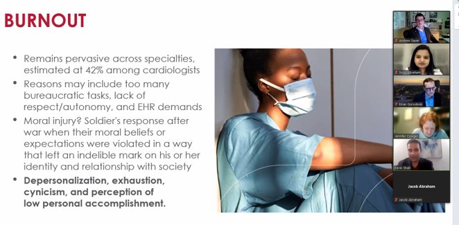 Sobering reminder by @KevinShahMD that burnout and #MoralInjury are real and may be more pronounced when taking care of the sickest of the sick patients with heart failure and shock.