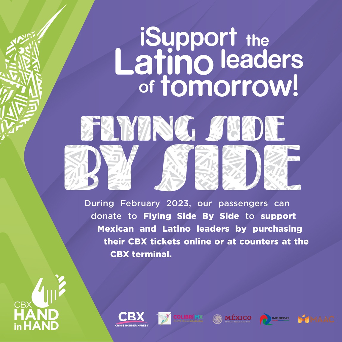 carlos_glezgtez's tweet photo. If you are using the services of @CrossBrdrXpress during this President´s Day weekend, don´t forget that you can help the future of Latino students. You can donate to #ColibriMX scholarships when you buy your tickets. 👉 https://t.co/xEHcOt1nWW #FlyingSideBySide
@MAAC_1965 https://t.co/8K1bTX4K6V