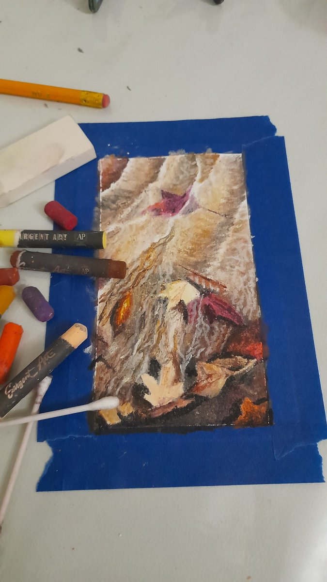 XxNightblazexX's tweet photo. Day 16. Someone on socials sent me the reference for this. I surprised myself with how well it came out.
#FebruaryLeaves
#oneaday
#art #leaves #pastels #oilpastel #maple #river #water https://t.co/CtHFBILBnP