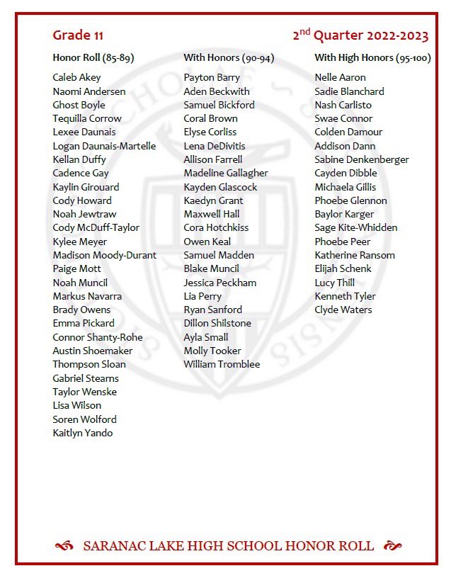 saranaclakehs's tweet photo. Congrats to all of the SLHS students who are on the 2nd quarter #HonorRoll. Keep up the great work! #redstrompride #gobigred https://t.co/8AwzEPYtYy