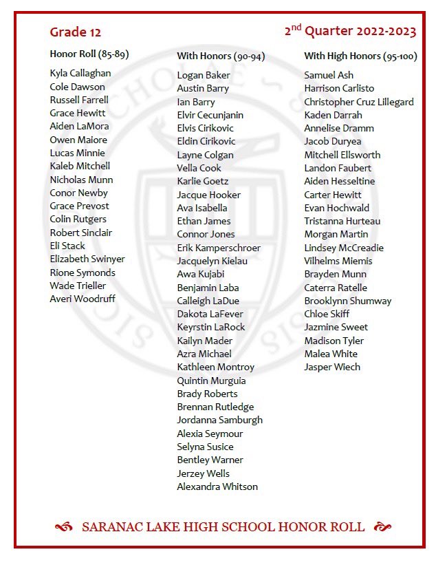 Congrats to all of the SLHS students who are on the 2nd quarter #HonorRoll. Keep up the great work! #redstrompride #gobigred