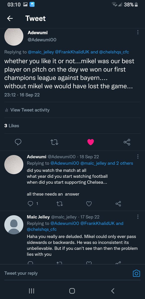 Adewumi00's tweet photo. @OneJoblessBoy this was my comment to a @FrankKhalidUK tweet and a fan replied me with this....I will continue to say it... without @mikel_john_obi  we can't win the champions league...he was the man of the match that day......@OneJoblessBoy @mikel_john_obi https://t.co/BstHE8geEy
