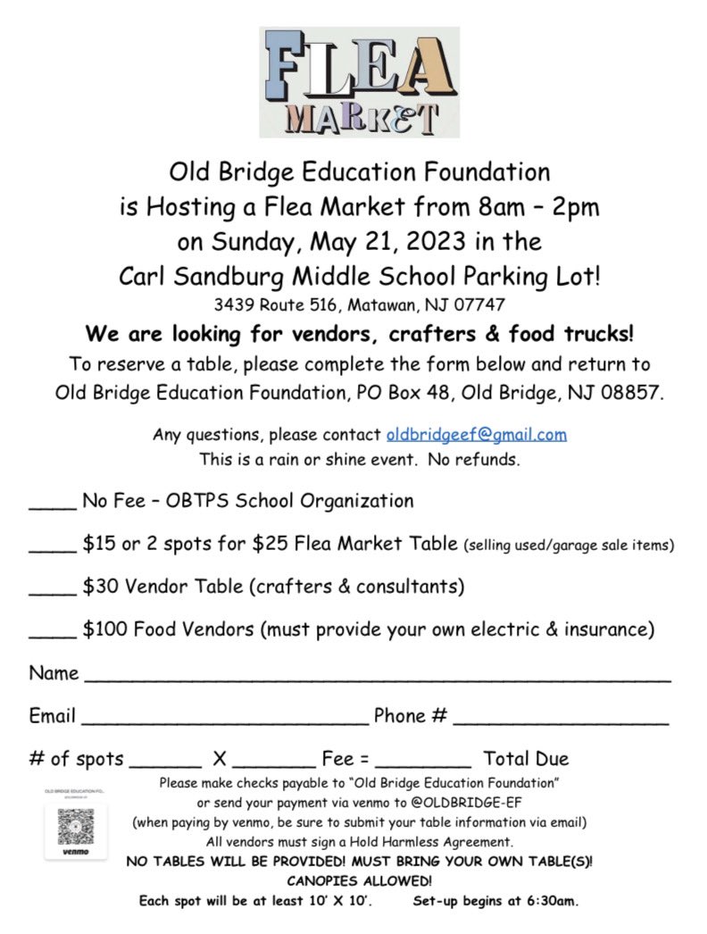 OBEducationFoundation (@obefoundation) on Twitter photo Reserve your spot at the next OBEF Flea Market! <a href="/Mr_Bill_OB/">Mr. Bill</a> <a href="/OldBridgeTPS/">The Bridge</a> @OBSupCittadino <a href="/yecats1234/">Stacey P</a> <a href="/DecaroJill/">Jill Gualtier-DeCaro</a> Reserve your spot at the next OBEF Flea Market! <a href="/Mr_Bill_OB/">Mr. Bill</a> <a href="/OldBridgeTPS/">The Bridge</a> @OBSupCittadino <a href="/yecats1234/">Stacey P</a> <a href="/DecaroJill/">Jill Gualtier-DeCaro</a>