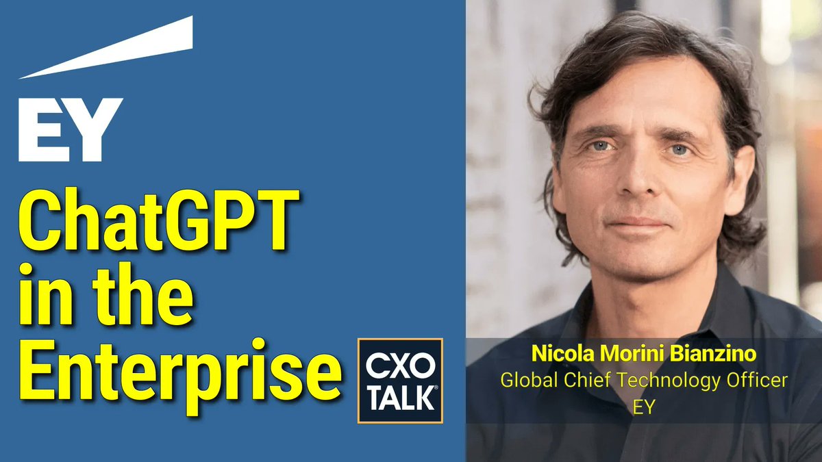 cxotalk's tweet photo. TOMORROW
#ChatGPT in the Enterprise 
Fri 2-17-2023, LIVE, 1 pm ET/10 am PT

Join #CXOTalk guest @nicmorbia, Global #CTO of EY
https://t.co/JWwATxepkW

How do we trust LLMs in knowledge mgt as they use correct source + hallucinate?

#CIO #AGI #Metaverse @EYNews #BetterWorkingWorld https://t.co/euH2ug2vSK