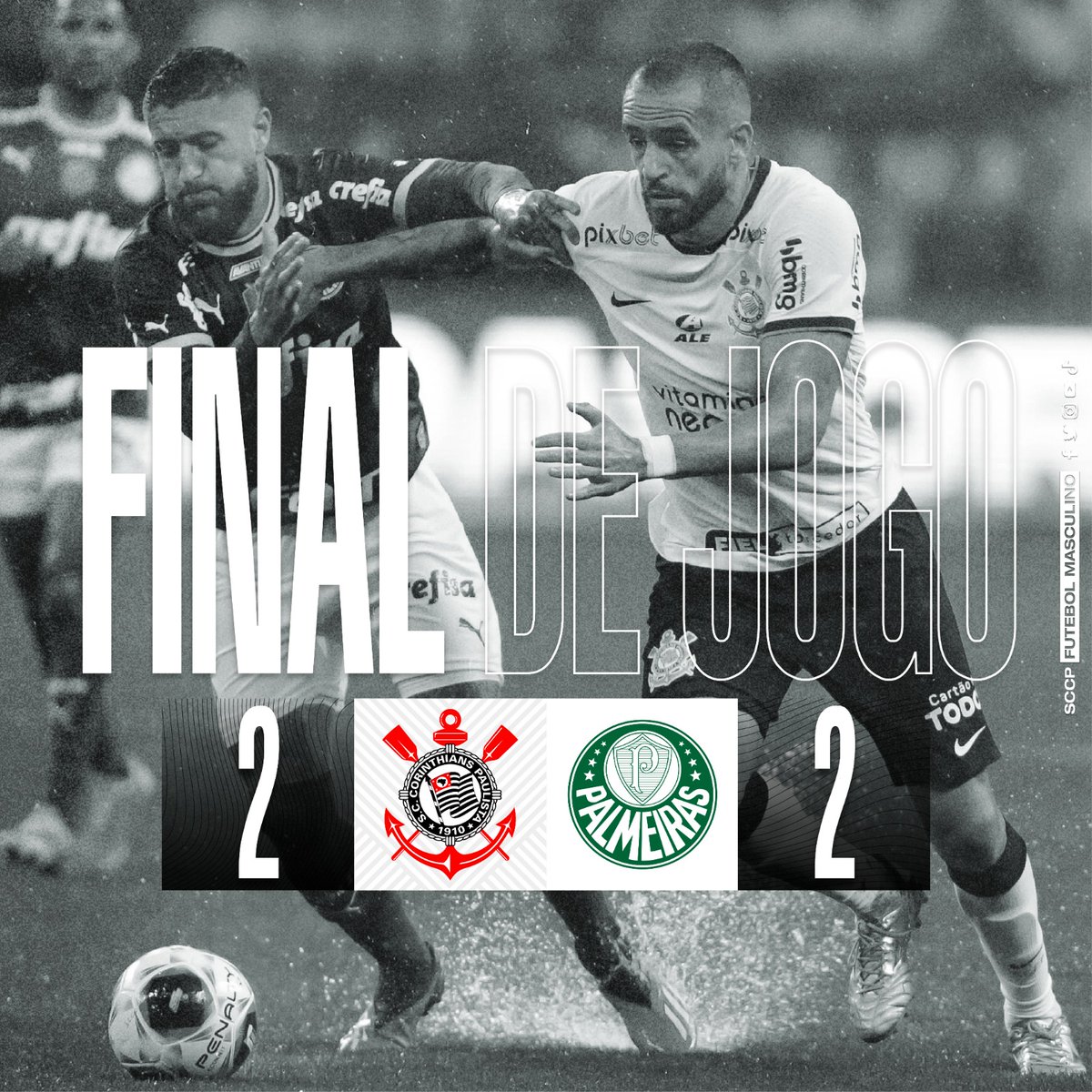 Fim de jogo na Neo Química Arena. 

Corinthians 2 🆚 2 Palmeiras

⚽️ Róger Guedes
⚽️ Gil

#VaiCorinthians