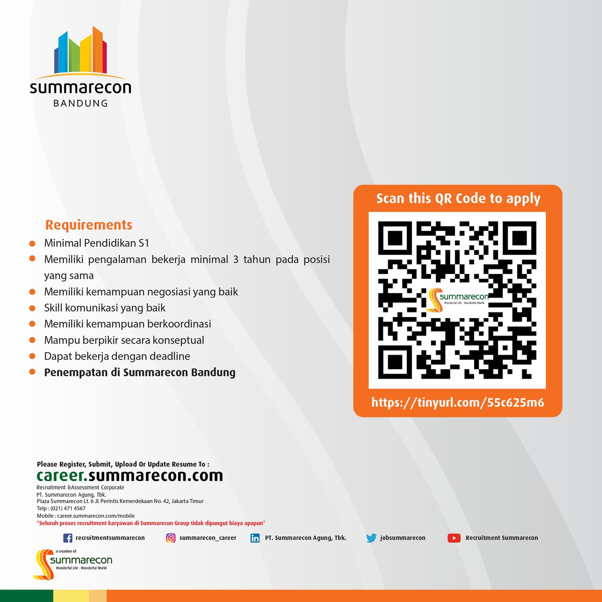 summareconkarir's tweet photo. OPEN RECRUITMENT
SECTION HEAD OF PROMOTION
For more information, please click the link here: https://t.co/ZHIARthP7r
#summareconagung #summarecon #summareconcareer #webcareer #career #loker #infoloker #loker2023 #infoloker2023 #lowongankerja #jobvacancy #lokerbandung https://t.co/4vvZSphLFA