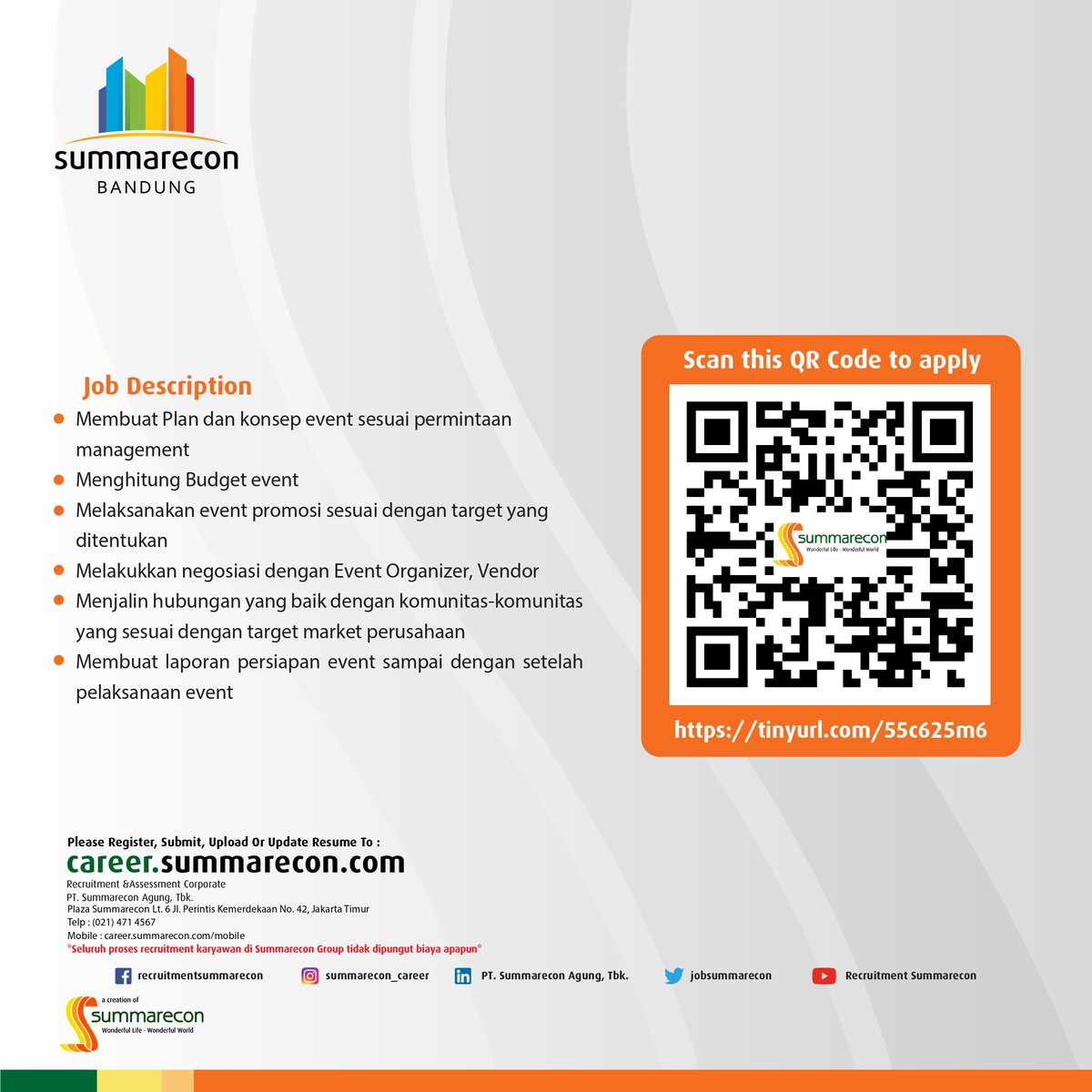 summareconkarir's tweet photo. OPEN RECRUITMENT
SECTION HEAD OF PROMOTION
For more information, please click the link here: https://t.co/ZHIARthP7r
#summareconagung #summarecon #summareconcareer #webcareer #career #loker #infoloker #loker2023 #infoloker2023 #lowongankerja #jobvacancy #lokerbandung https://t.co/4vvZSphLFA