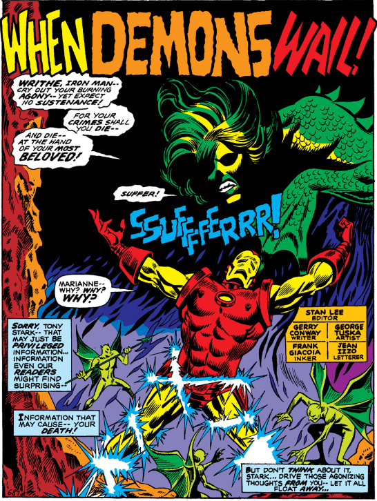 MarvelADay's tweet photo. #MarvelADay #IM42
Tony has a dream where Marianne is a giant reptoid demon sent to torture and kill him.  That's a sign of true love if ever I saw one.
JH https://t.co/1wPqfvNQy4