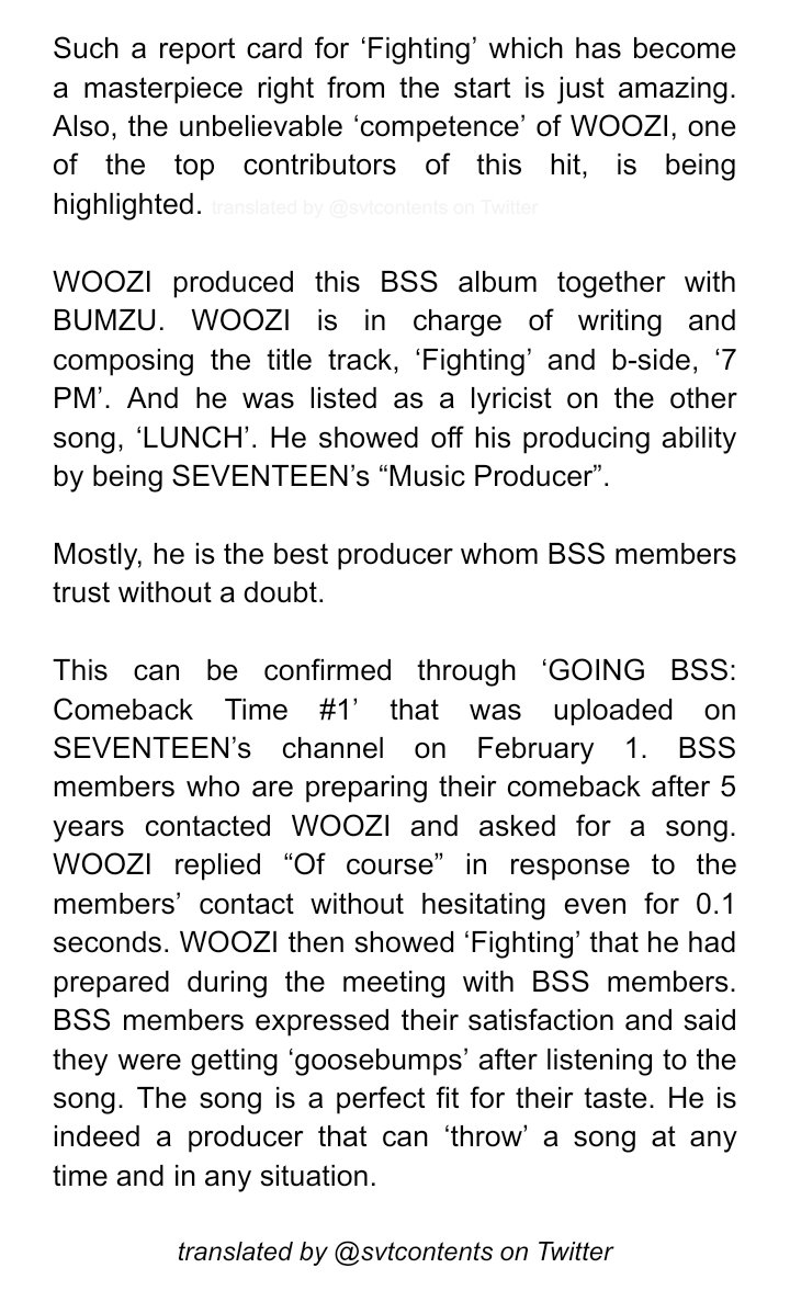 svt contents on X: 📰 230209 WOOZI, the Masterpieces Producing Producer,  even for BSS “Fighting”! WOOZI is an idol who is also a masterpiece maker.  Now, the singer who dreamed of being