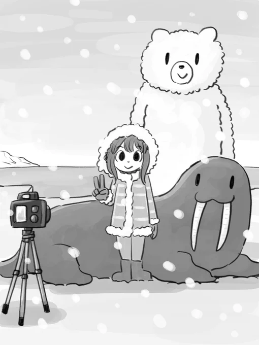 シロクマさんとセイウチさんは記念撮影にもこころよく応じてくれました 