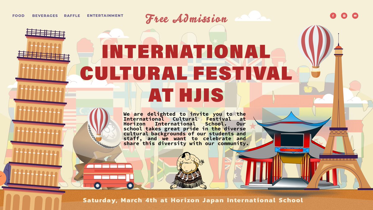 HorizonJapanIS's tweet image. We are delighted to invite you to the International Cultural Festival at Horizon International School on March 4th. Our school takes great pride in the diverse cultural backgrounds of our students and staff, and we want to celebrate and share this diversity with our community.
