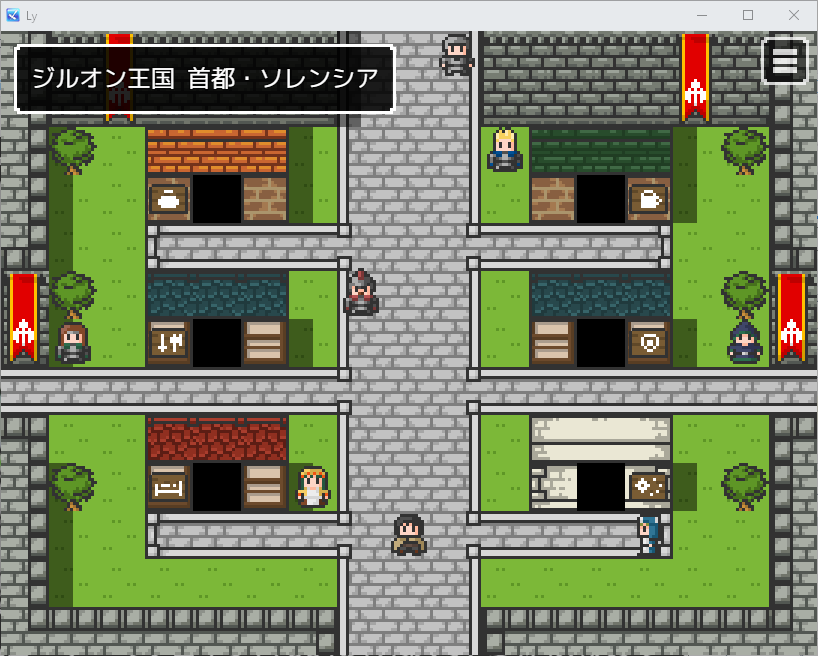 panic_apple's tweet photo. Ly【無限ダンジョンハクスラRPG】進捗
町人たちのキャラチップを大幅増量し、
町がだいぶにぎやかになってきました。
また今は閉まってますが、進行度によって
どんどん施設が解放されていく予定です。
完成が見えてきた…！
#プレミアムツクールデー #RPGツクールMZ https://t.co/ac9X469BKP