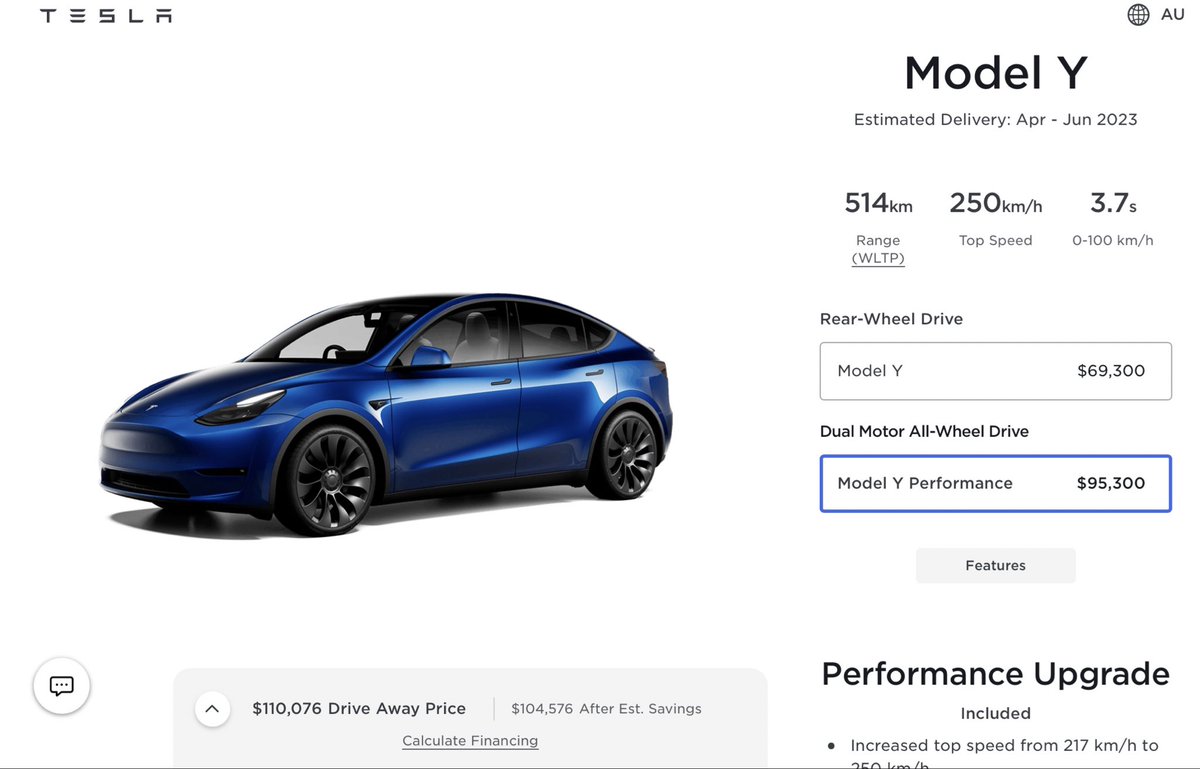 13arm13arm's tweet photo. Model Y Performance price rise @tesla #modelyau https://t.co/kvqiYXsmD6
