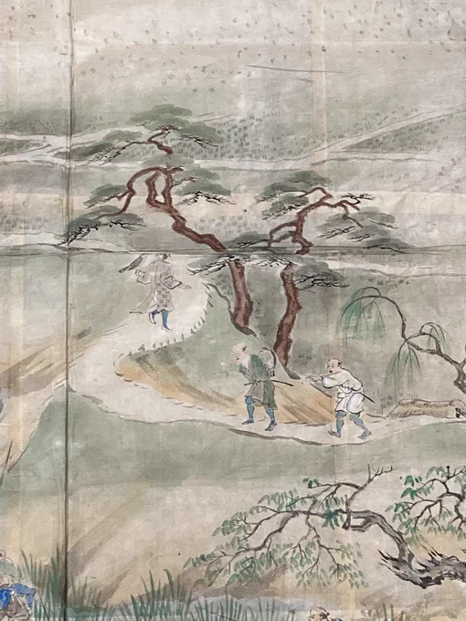 ネームが進まない…あと少しの力技が足りぬ…

西の丸大奥新座敷襖絵の模写(幕末当のもの?)を譲っていただいたのですが(1枚目と2枚目)家定や家茂も鷹狩りの絵に囲まれていたんでしょうか。一度全部部屋中の壁に並べて再現してみたいと思いつつ、どう保管しようか悩む
3枚目は1988年発行の図録。 