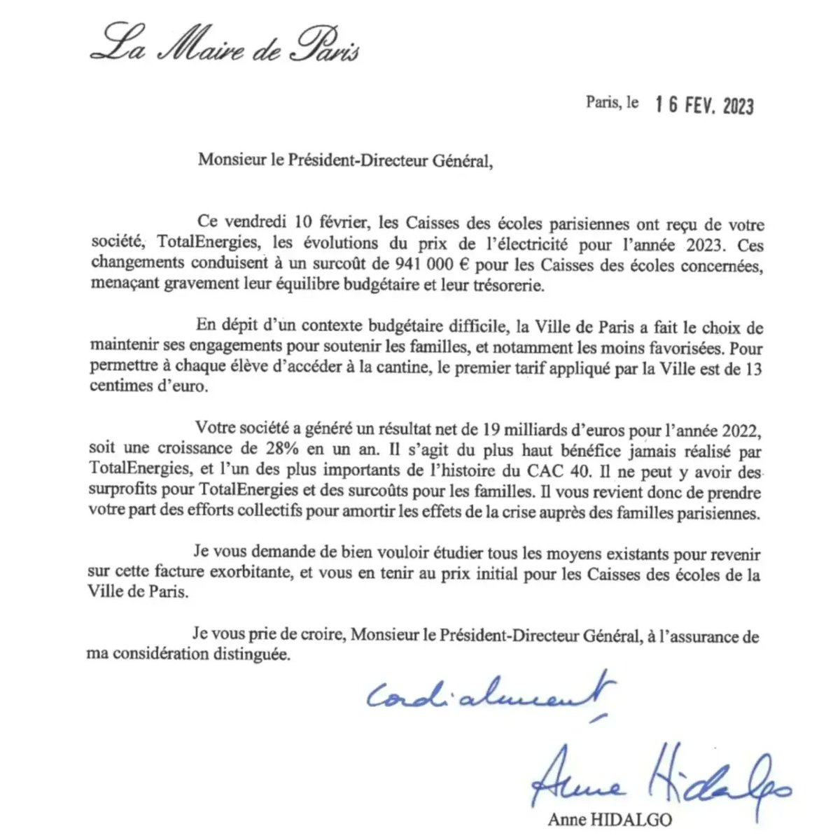 Il ne peut y avoir d'un côté des superprofits pour les entreprises et de l'autre un surcout exagéré des prix de l'énergie pour nos écoles et nos familles. J'en appelle à la responsabilité de @TotalEnergies. Ma lettre à @PPouyanne.