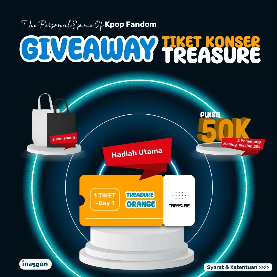Inaseonid's tweet photo. GIVEAWAY TIKET TREASURE HELLO IN JAKARTA 🎫

Hadiah Utama :
1 Tiket Section Orange B Day 1

Hadiah Lainnya:
- 2 Totebag (2 Pemenang)
- Pulsa 50k (2 Pemenang, masing2 25k)

Cek S&amp;K di foto ⬇️⬇️

#TREASURE_HELLOinJKT
#TREASUREINJAKARTA
#Treasure #WTS #WTB
#TiketTreasure
#Giveaway https://t.co/Xc0Syn9MXU