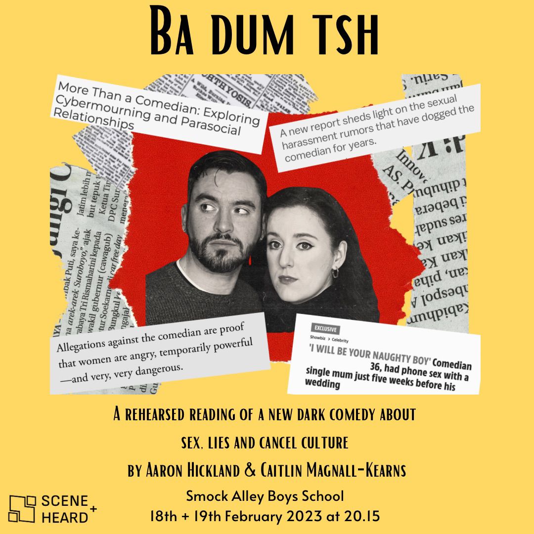 Hiicker's tweet photo. Sitting in the airport, soon to reunite with @caitmkearns for our final rehearsal of "Ba Dum Tsh"! 

Dublin pals, join us this weekend at @SceneAgusHeard &amp; @smockalley

Come see our rehearsed reading about sex, lies and cancel culture. #newwriting
 https://t.co/XHUMsIZPlR https://t.co/DrcOMisBEJ
